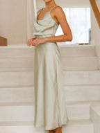 Satin Asymmetrical Midi Dress