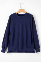 Sea Green Solid Fleece Lined Drop Shoulder High Low Sweatshirt