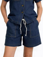 Button Up Short Sleeve Top and Shorts Denim Set