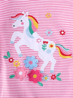 C=Children's Unicorn Ruffle Sleeve Striped T-Shirt