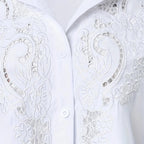 Women’s Contrast Lace Long-Sleeve Button‑Down Blouse