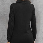 Women's Fashionable Long Sleeved Hood Collar Button Waist Top T-shirt
