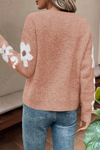 Moss Green Flower Sleeve Drop Shoulder Sweater