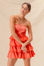 SO ME Strapless Ruffle Layered Game Day Cheer Up Dress