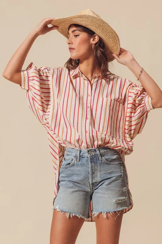 SO ME Multicolored Stripe Button Down Shirt