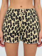 Leopard Print High-Waisted Denim Shorts