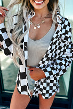 Black Checkerboard Flap Pocket Button Front Shacket