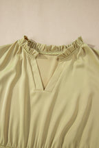 Laurel Green Notched V Neck Puff Sleeve Plus Size Maxi Dress