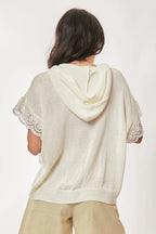 Davi & Dani American Flag Loose Fit Lace Sleeve Hoodie Top