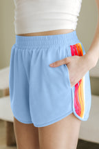 Bonbon Color Block Stripes Elastic High Waist Active Shorts