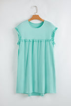Mint Green Frilled Trim Crewneck Loose Fit Mini Dress