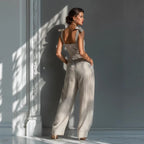 Women's Striped Linen Sleeveless Wide-Leg Jumpsuit