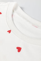 Fiery Red Tiny Hearts Printed Long Sleeve Top Drawstring Lounge Pant Set