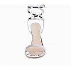 Coutgo Womens Size 9 Silver 4.75" Heels Open Round Toe Strappy Ankle Shoes