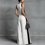 Women's Sleeveless V-Neck Contrast Color Wide-Leg Jumpsuit