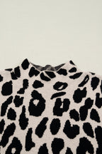Black Leopard Print High Neck Short Sleeve Sweater