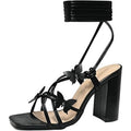 Sicare Womens 6 Black Butterfly Strappy 4" Block Heel Open Toe Ankle Wrap Shoes