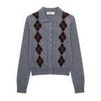 Womens Fashion Lapel Long-Sleeve Single-Breasted Knit Cardigan