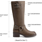 Dream Pairs Womens Size 8 Brown Faux Leather 2" Block Heel Knee High Moto Boots