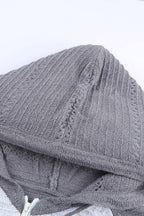 Multicolor Zipped Front Colorblock Hollow-out Knit Hoodie
