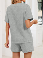 Notched Short Sleeve Top and Shorts Set