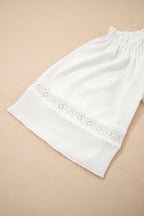 White Frilly Off Shoulder Lace Insert Sleeve Textured Blouse