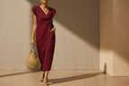 Women’s Casual V-Neck Short Sleeve Midi Dress