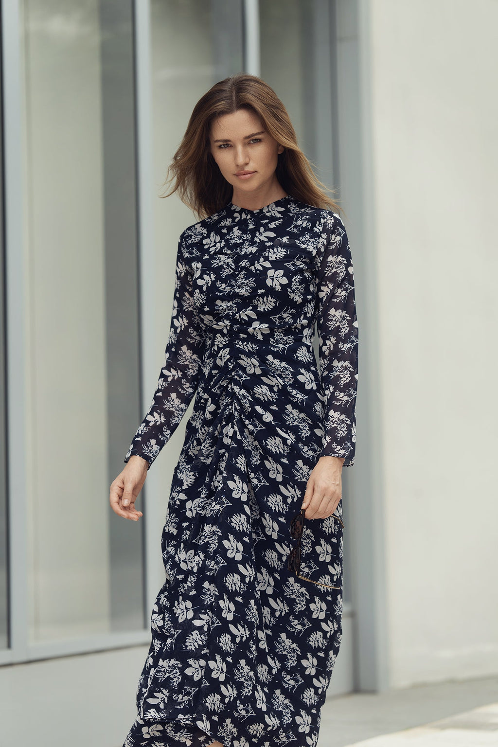 YULIA SHIRRED DRESS IN PAISLEY PRINT