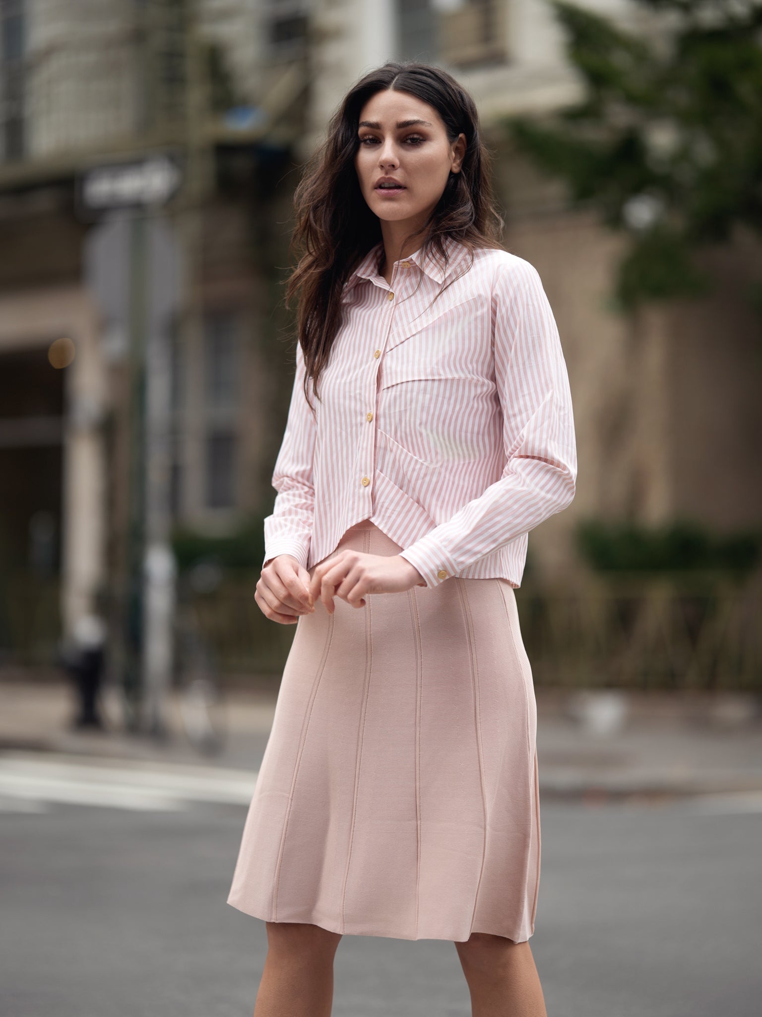 GATHERED STRIPE BLOUSE