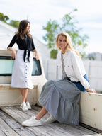 DENIM STRIPE COMBO SKIRT