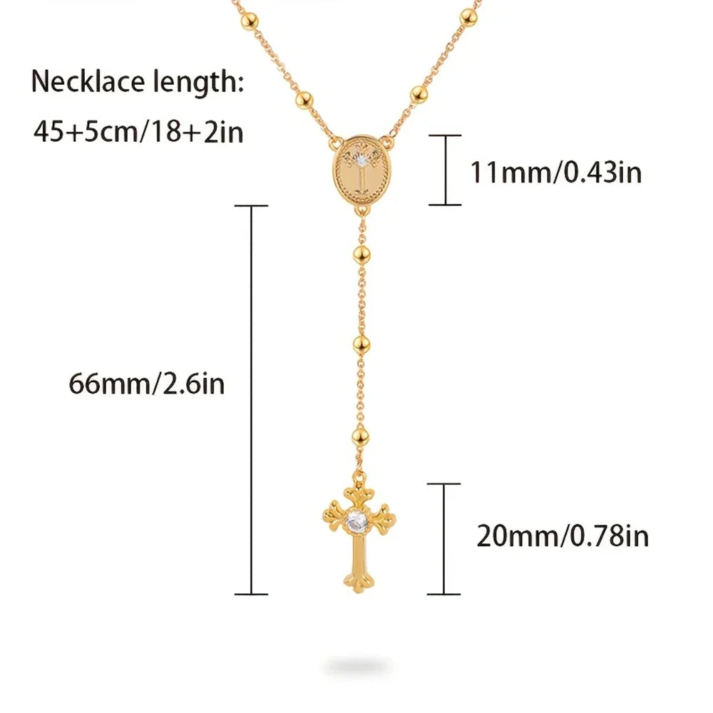 Italian 925 Sterling Silver or 18K Gold Plated Rosary Bead Cross Necklace Chain for Women men