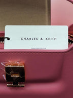 Charles & Keith Koa Leather Push-Lock Top Handle Bag Pink