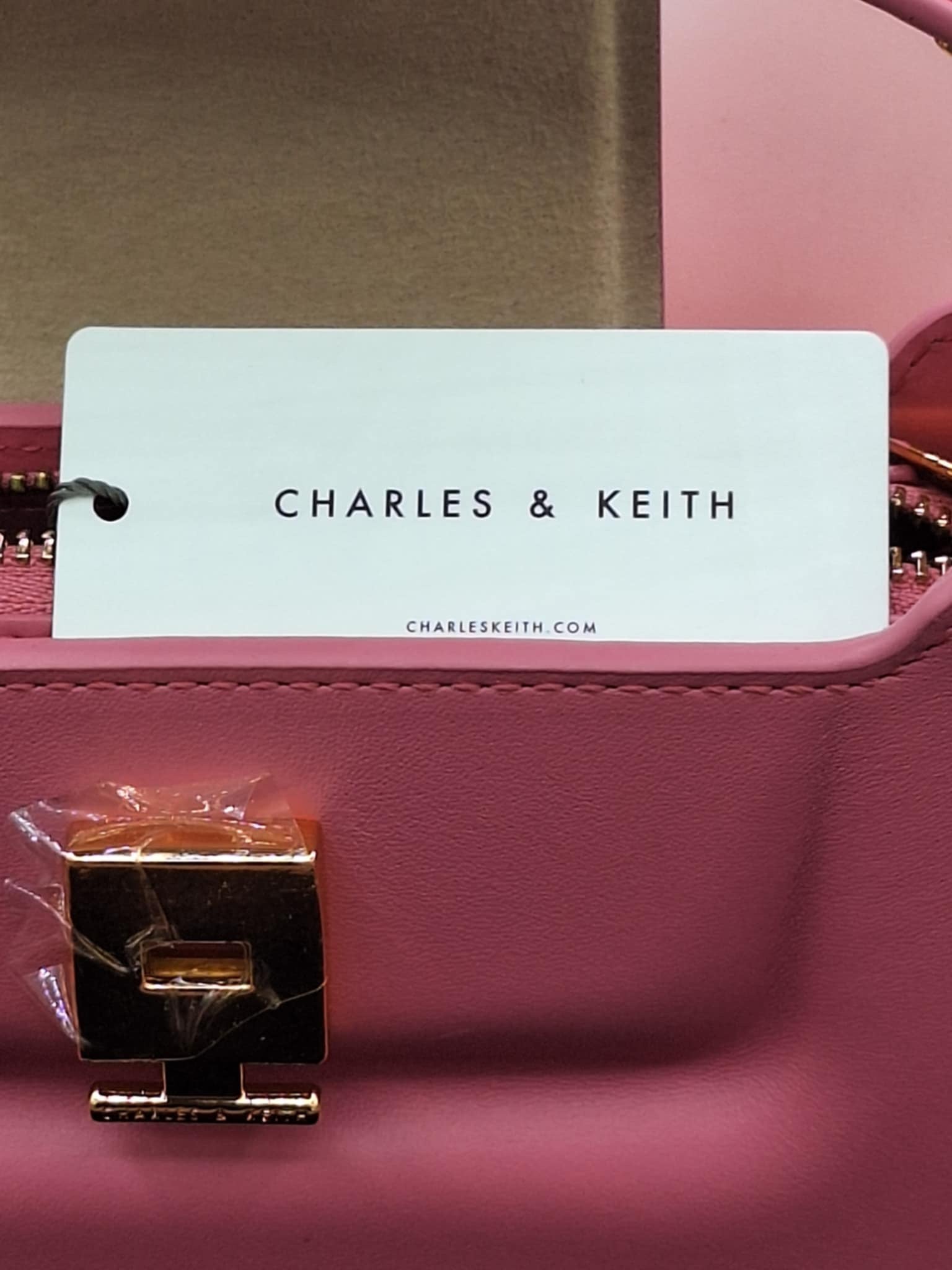 Charles & Keith Koa Leather Push-Lock Top Handle Bag Pink