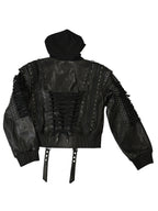 Lace Up Leather Bomber Jacket