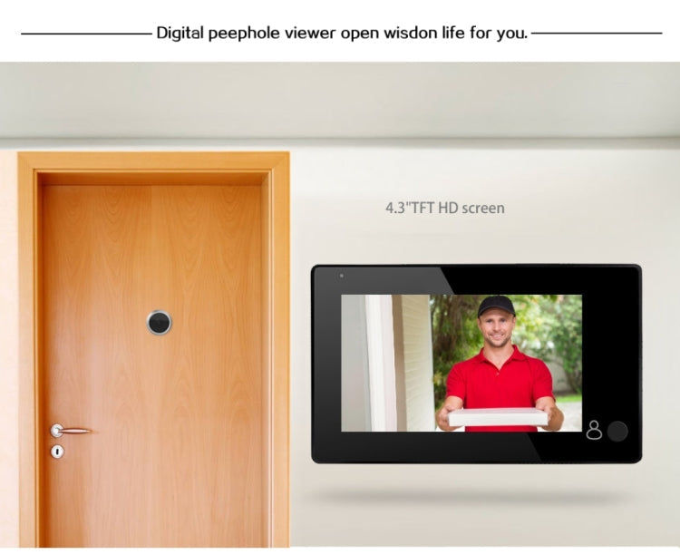 YB-43CH 4.3 inch Screen 1.0MP Security Camera Door Peephole with One-key to Watch Function(Black)