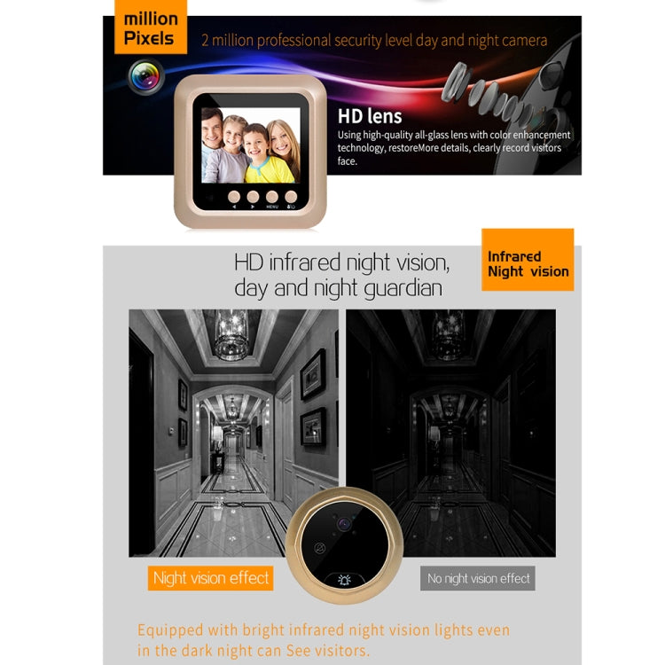 W5 2.4 inch Screen 2.0MP Security Camera No Disturb Peephole Viewer Doorbell, Support TF Card / Night Vision / Video Recording(Gold)