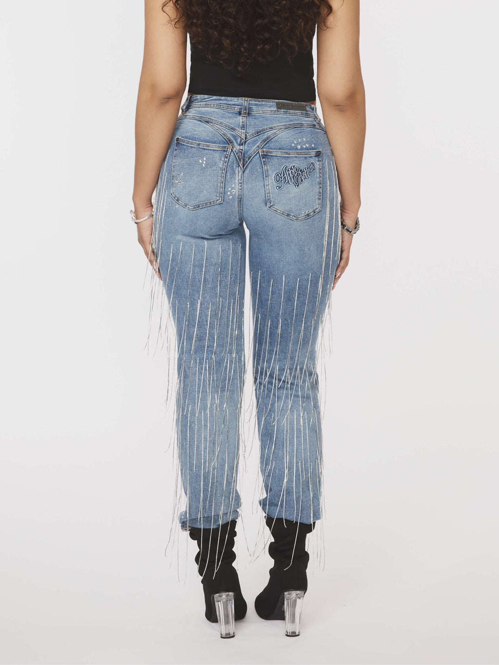 Star Struck Destructed Fringe Jean - Medium Wash