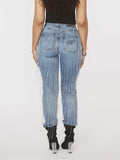 Star Struck Destructed Fringe Jean - Medium Wash