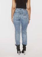 Star Struck Destructed Fringe Jean - Medium Wash