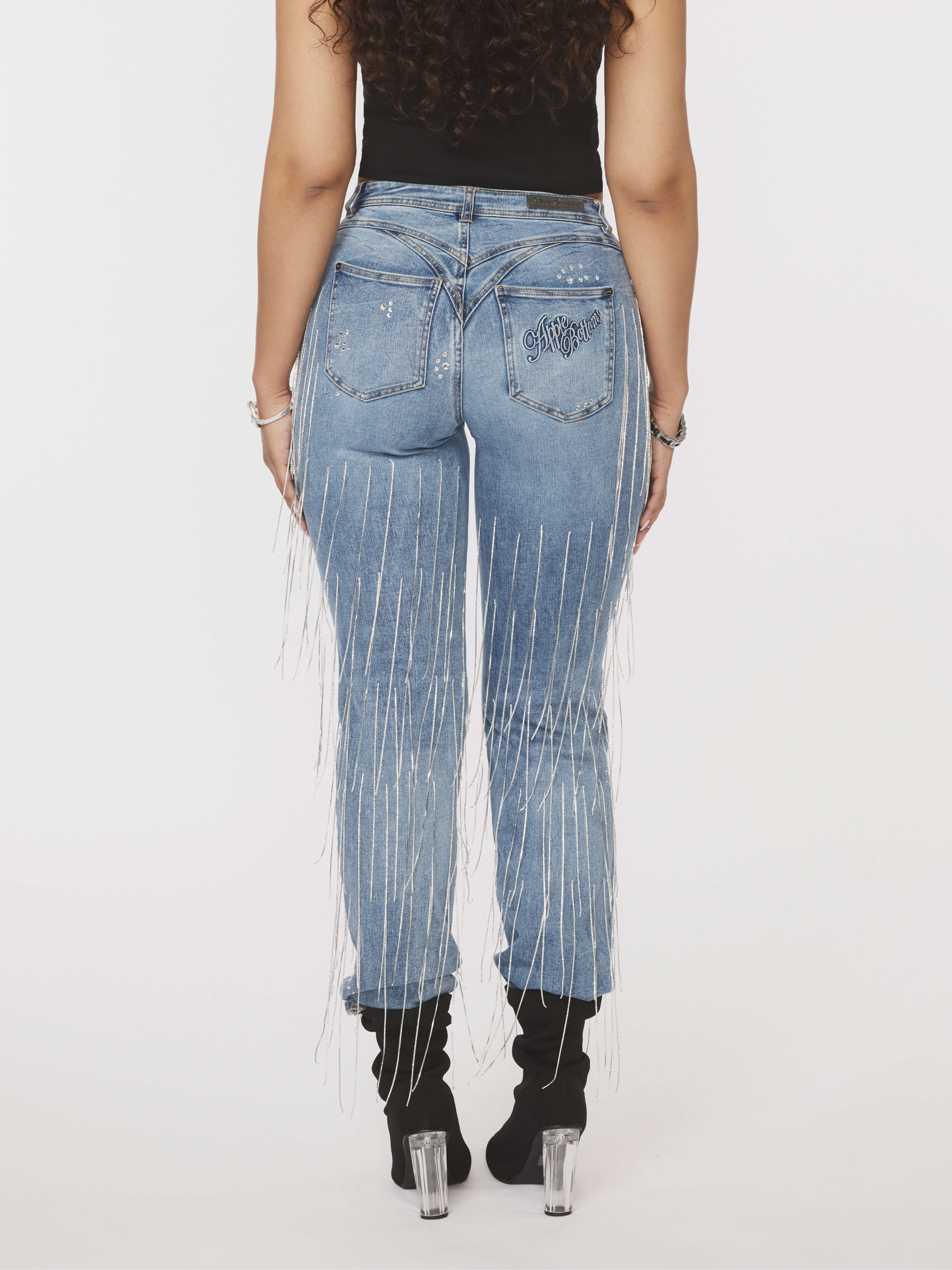 Star Struck Destructed Fringe Jean - Medium Wash