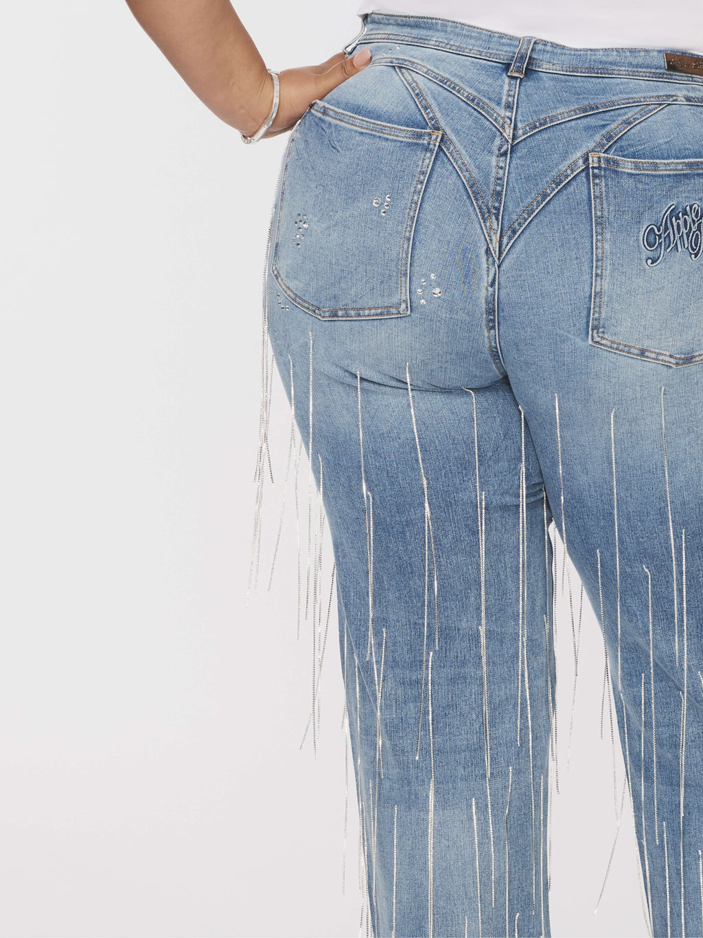 Star Struck Destructed Fringe Jean - Medium Wash