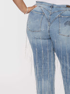 Star Struck Destructed Fringe Jean - Medium Wash