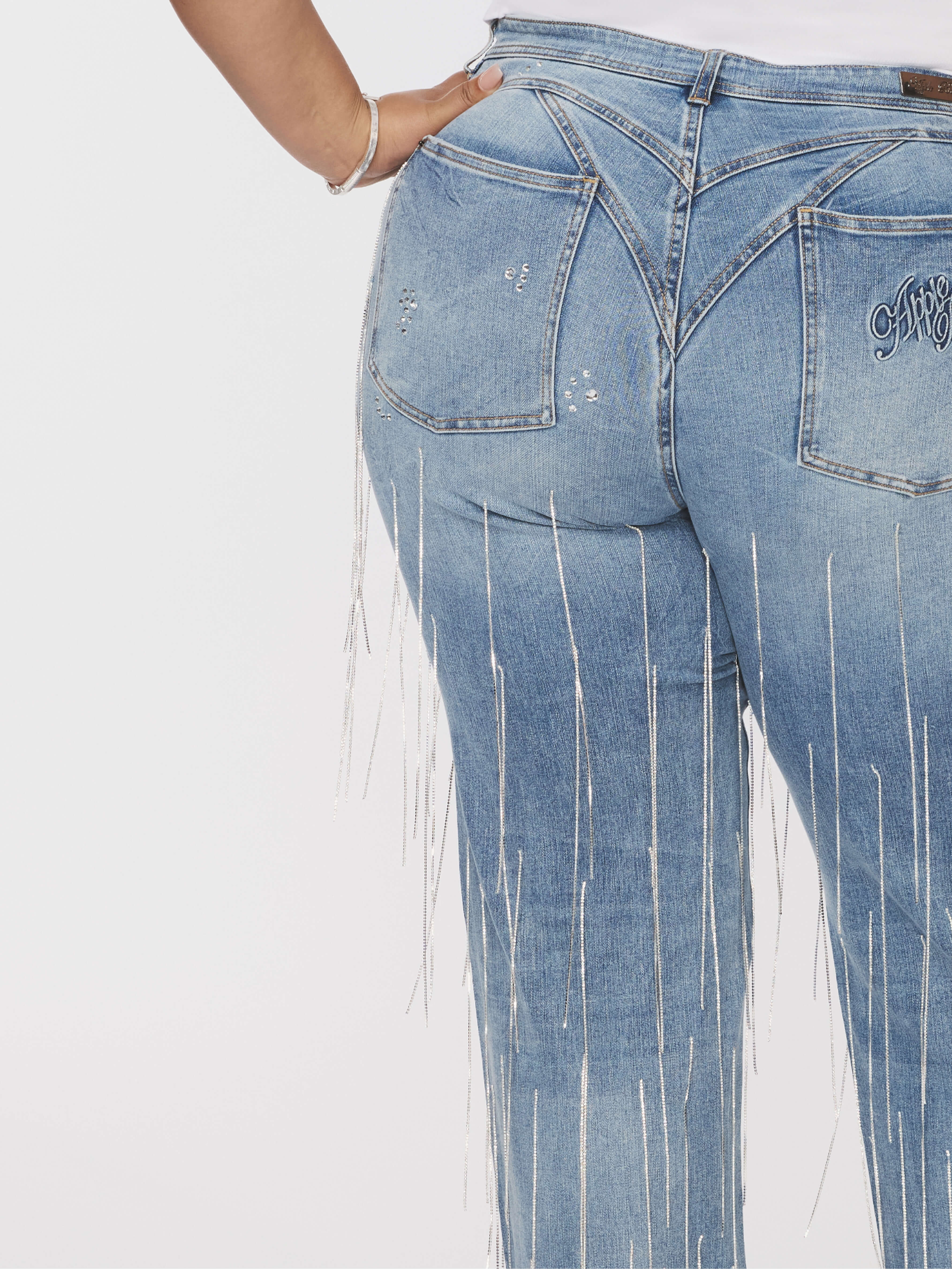 Star Struck Destructed Fringe Jean - Medium Wash