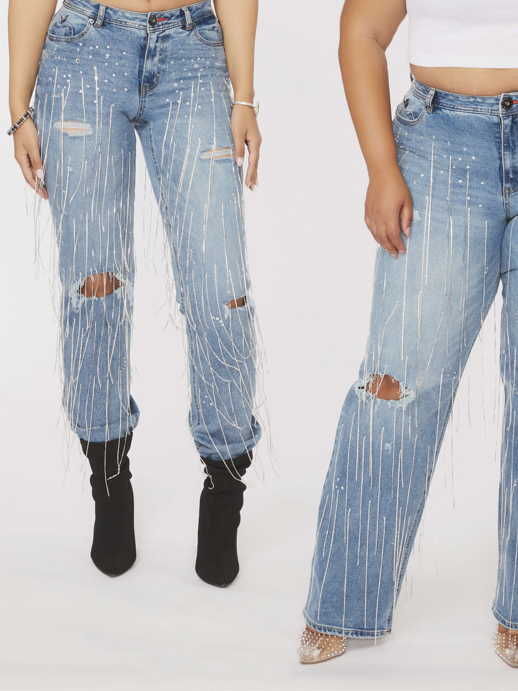 Star Struck Destructed Fringe Jean - Medium Wash