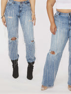 Star Struck Destructed Fringe Jean - Medium Wash