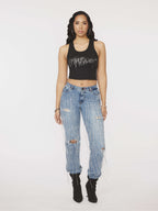 Star Struck Destructed Fringe Jean - Medium Wash