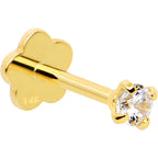 14k Yellow Gold Flat Back Earring 20G 2mm CZ Floral Reversible