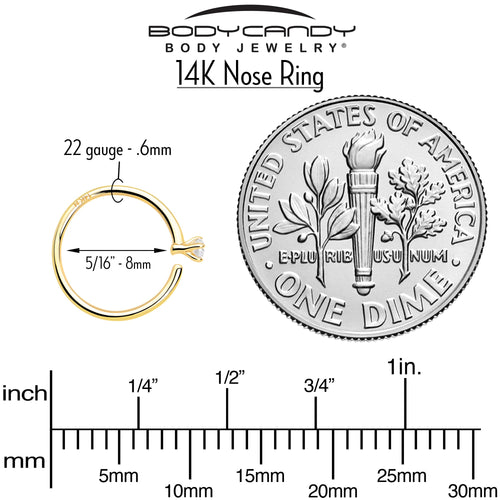 14k Solid Yellow Gold Bendable Nose Hoop 22G 5/16 with CZ