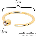 14k Solid Yellow Gold Bendable Nose Hoop 22G 5/16 with Bezel CZ