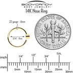14k Solid Yellow Gold Bendable Nose Hoop 22G 5/16 with Bezel CZ